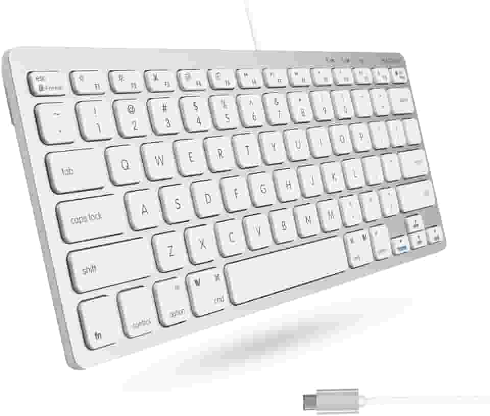 Teclado Macally USB C, Pequeno, Compacto, Com Fio. Plug & Play, para Mac Mini, MacBook Pro/Air, iMac, iPad, Windows, Chromebook, Prata