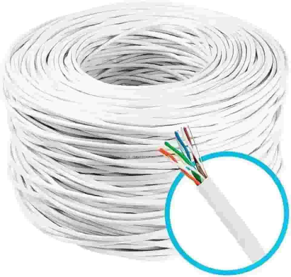 Cabo De Rede 4 Pares Cat5e Branco Cftv Utp RJ45 Trançado Internet 100 Metros Net Rolo