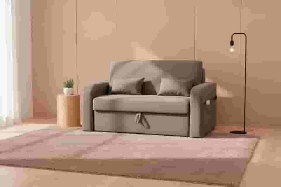 Sofá Cama Com Baú 2 Lugares 140cm Lady Day Retrátil Com Almofadas Veludo Premium Aconchegante (Cinza)