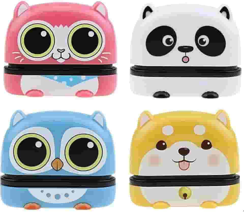 Carimbo de nome personalizado, nome personalizado para roupas de estudante de bebê capítulo dos desenhos animados selo infantil bonito para crianças, carimbo de lavagem à prova d'água não desbotado 4 estilos de animais (4 Pacote)