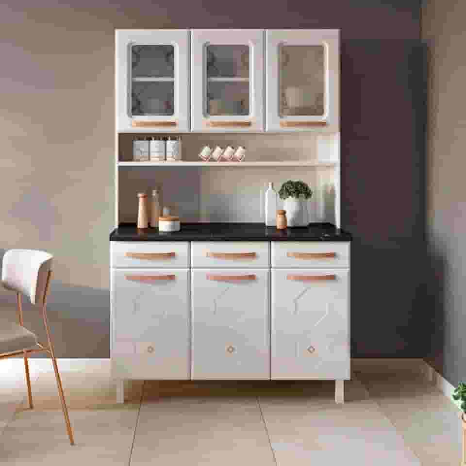 Armário de Cozinha em Aço Triplo 6 Portas 3 Gavetas Mirage New Telasul Branco