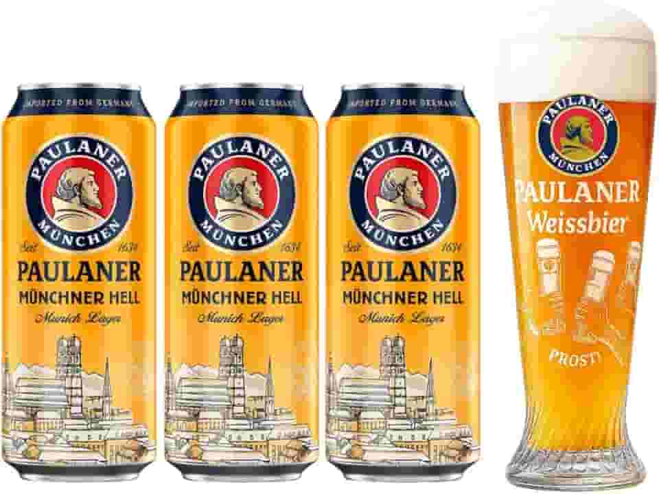 Kit 3 Cervejas Alemã Paulaner Munchner Hell Importado Lata 500ml + Copo Prost