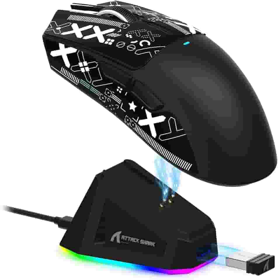 Mouse Gamer ATTACK SHARK X11 Sem Fio Tri-Mode (2.4G/Bluetooth/USB) Com Base RGB – Ergonômico, Alta Precisão Com Adesivo Personalizável (Preto)