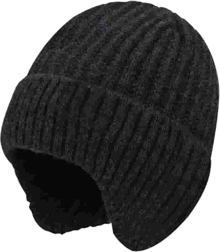 Gorro de malha térmica com abas de orelha para homens – Chapéu de inverno grosso à prova de vento para clima frio, boné forrado com lã quente para atividades ao ar livre, preto