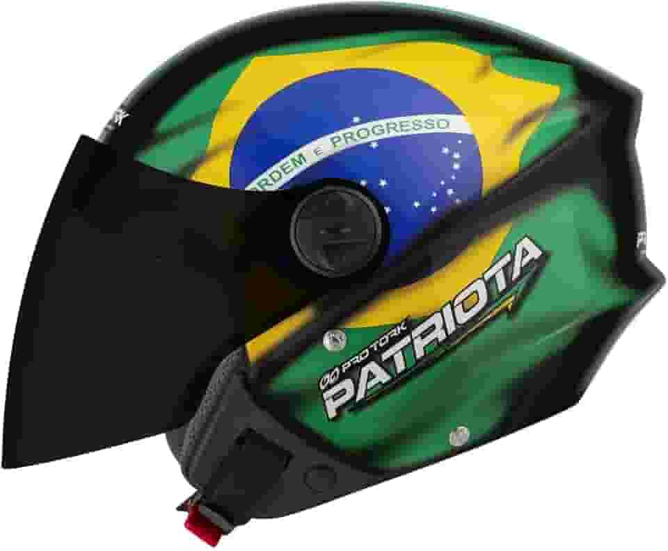 Pro Tork Capacete Aberto New Liberty Three Patriota Brasil, Viseira Fumê, Preto/Verde, Tam. 58