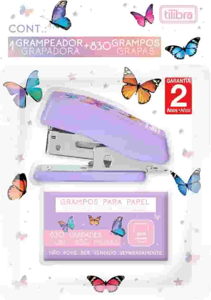 Tilibra - Grampeador 12 Folhas Mini com Extrator Borboleta + 830 Grampos