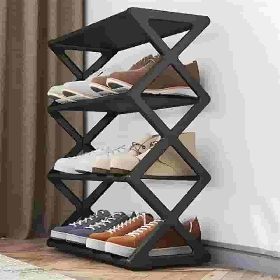 Sapateira 4 Andares Organizador de Calçados Compacta Multiuso 2,1m para Quarto Hall Entrada Cor Preta