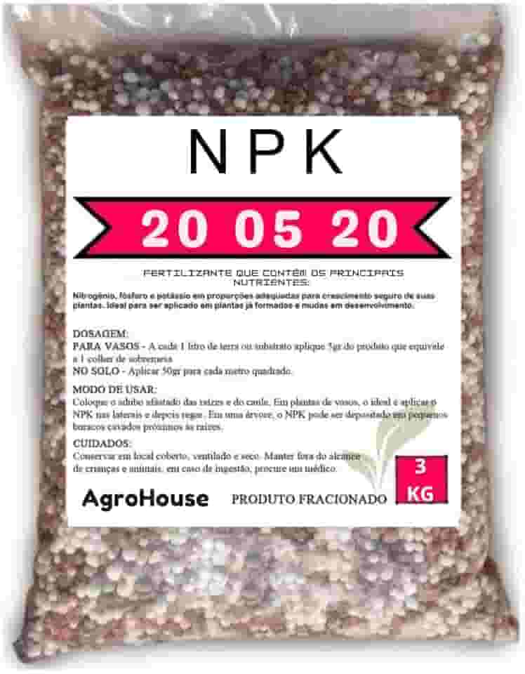 Adubo 20 05 20 Pacote 3kg para Plantas, Flores, Frutas, Coqueiros