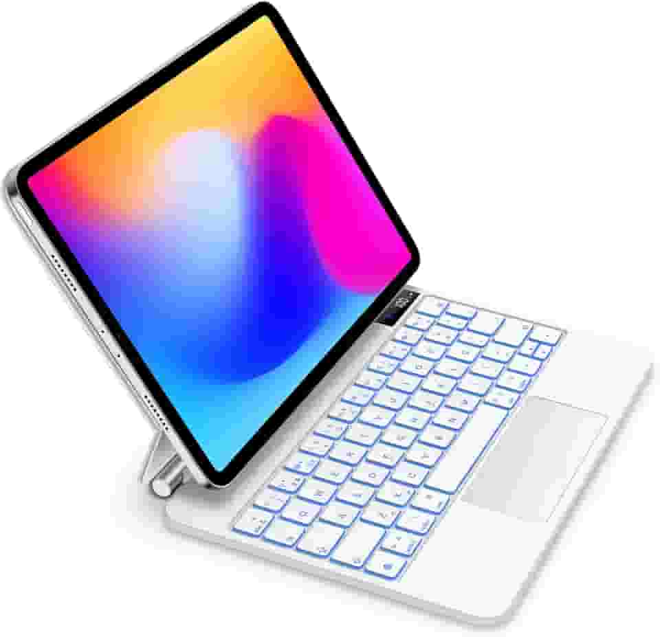 BETTDOW Capa com Teclado e Trackpad para iPad Pro de 11 polegadas (4ª/3ª/2ª/1ª) geração 2022 e Air 6ª e 11 polegadas (M2, 2024) e iPad Air 5ª/4ª geração de 10,9 polegadas,Teclado com LCD DisplayBranco