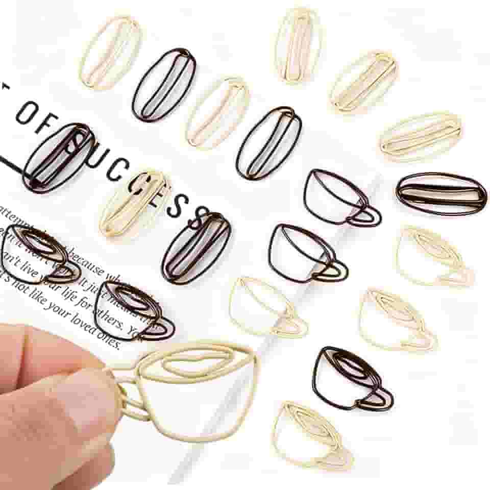 Clipes de papel para xícara de feijão de café, clipes de planejador para amantes de café, presentes, cartões postais, decoração escolar, marcadores de página mini mistos e fofos, 50 peças