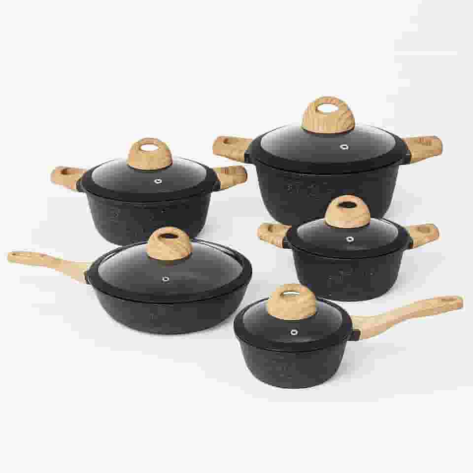 Conjunto de Panelas Ceramica Antiaderente Jogo de 5 Peças Granito Serve Para Fogão Indução, Fogão a Gás - Cor Preto