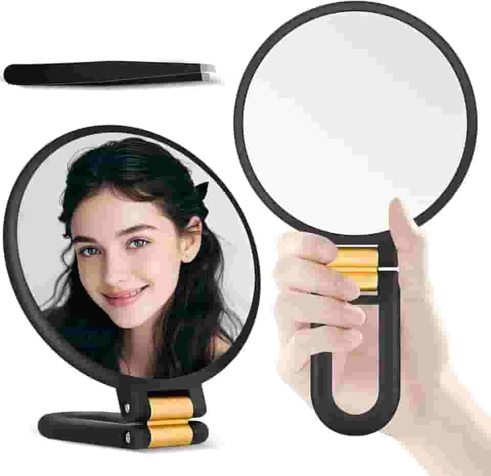 Espelho de Aumento, Espelho para Maquiagem de Dupla Face 30x / 1x, Espelho Portatil com Alça Dobrável, Espelho de Maquiagem Contrato de Mão, com Pinças