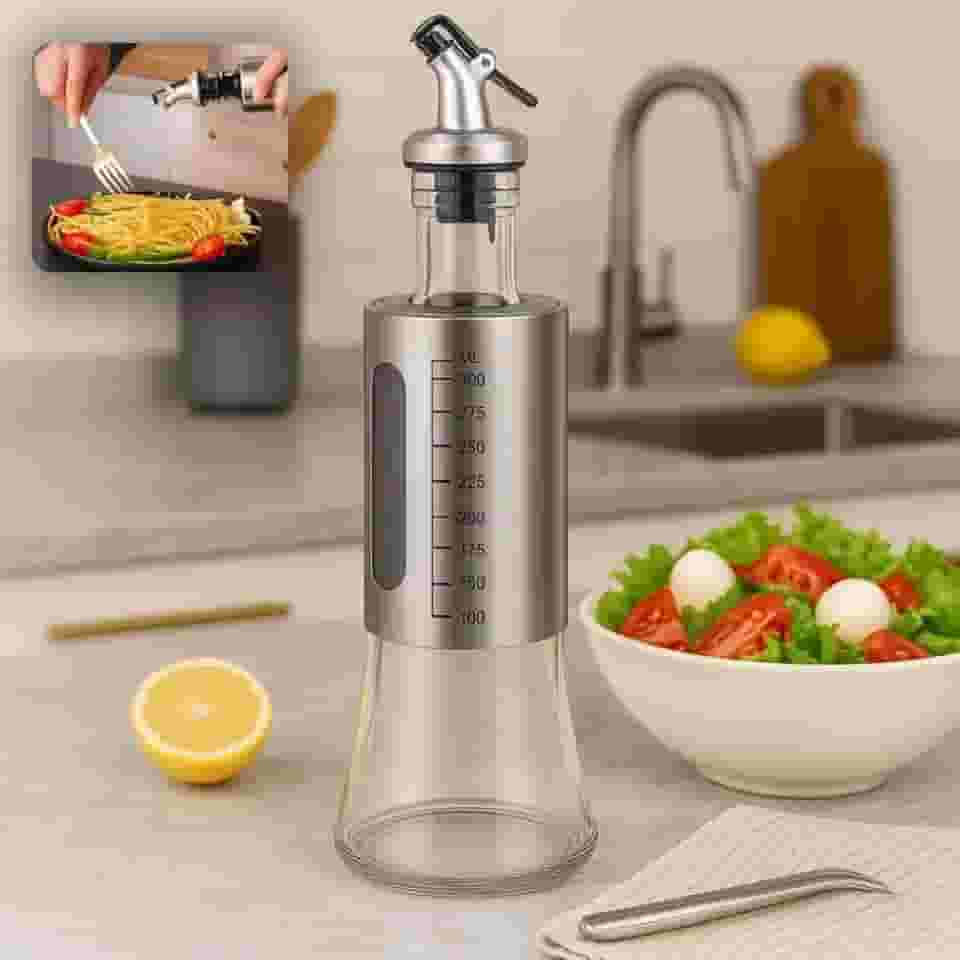 Galheteiro Gourmet de Vidro 300 ml com Bico Dosador – Porta Azeite e Vinagre – Azeiteiro de Mesa Elegante e Prático – Dosagem Precisa para Cozinha e Saladas