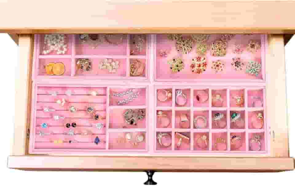 Kit 4 Bandejas Para Jóias Bijuterias Organizadores de Gavetas Divisorias Veludo (Rosa)