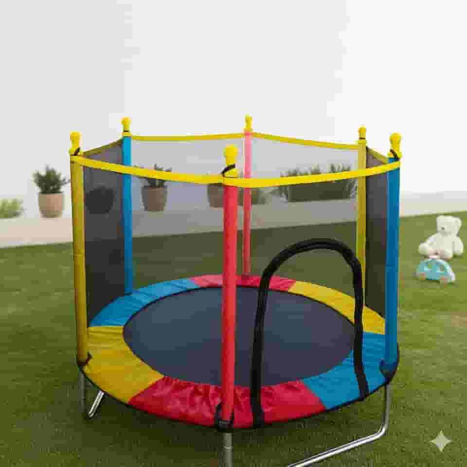 Cama Elástica Infantil com Rede de Proteção, diâmetro 140cm X altura 120cm, Colorida, pula pula para Interior e Exterior ELORIA