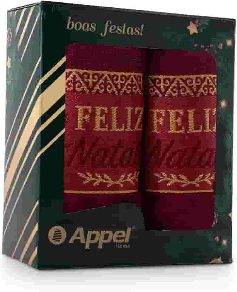 JOGO DE TOALHAS 2 PEÇAS BORDÔ - FELIZ NATAL - (BANHO E ROSTO) - CAIXA PRESENTE