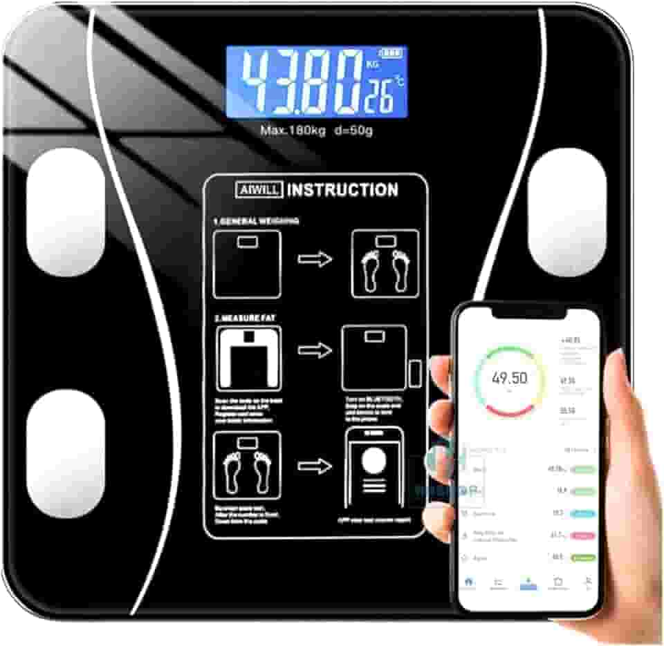 Balança Digital Plus Função Bioimpedância, Bluetooth, App, Saúde, IMC, Gordura Corporal, Músculo, Percentual De Água Para Emagrecimento, Academia, Banheiro, Quarto e Diétas - Capacidade 180kg