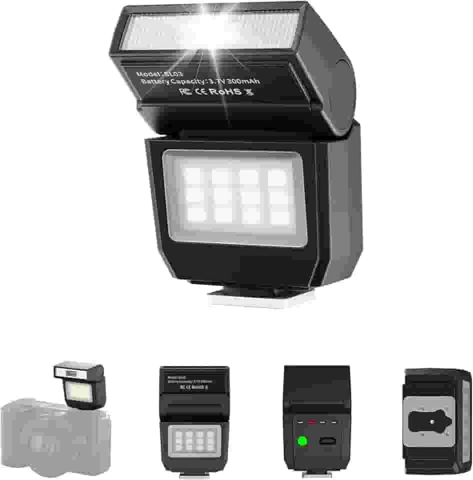 ULANZI Câmera SL03 Mini Flash Speedlite com Luz de Vídeo, GN8 6500K Flash Externo Ângulo Ajustável Speedlite de 90° Compatível com Sony/Canon/Fuji/Nikon DSLR, Suporte Universal Single Contact Hot Shoe