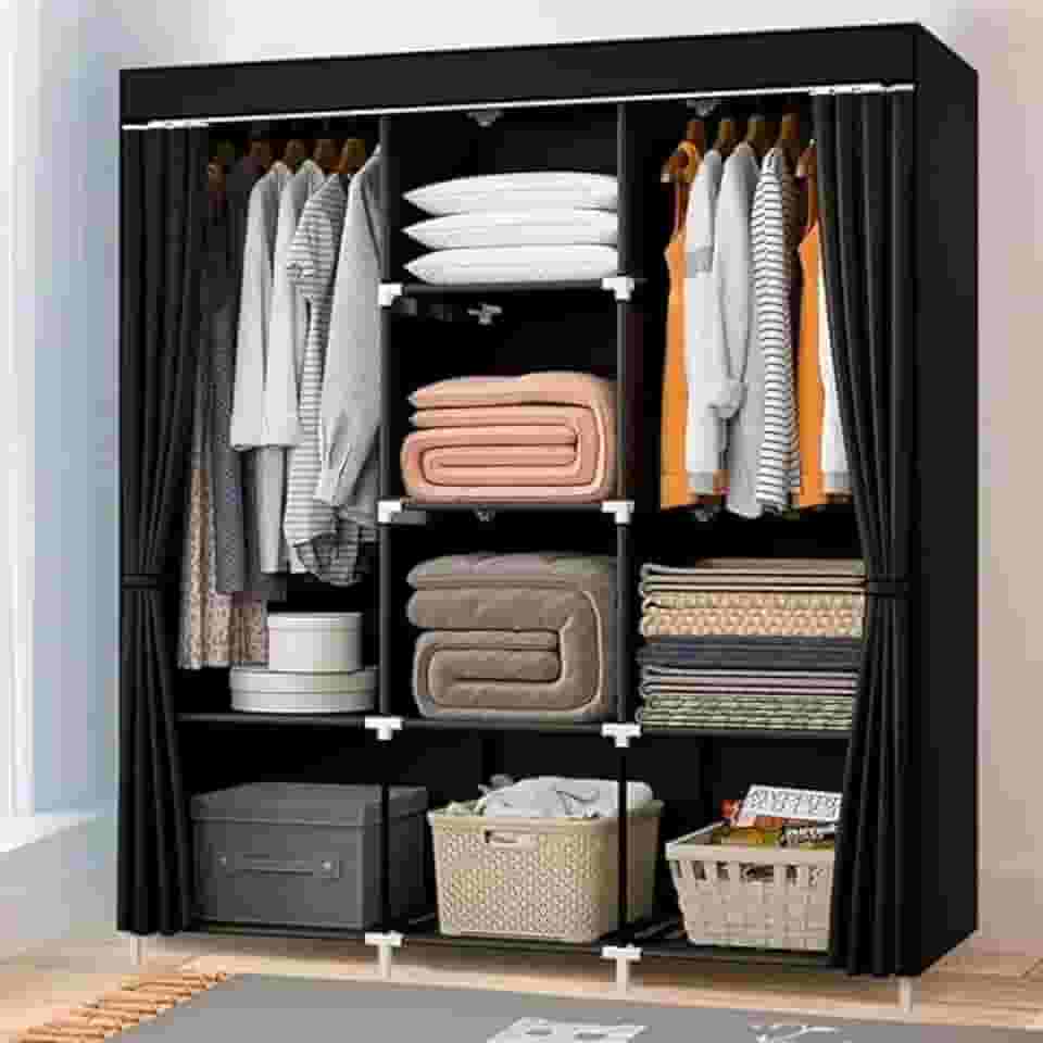 Guarda Roupa Portatil Simples Facil de Montar Armario Organizador de Roupas Desmontavel Não Ocupa Muito Espaço Dobravel Ideal Para Apartamentos (PRETO)