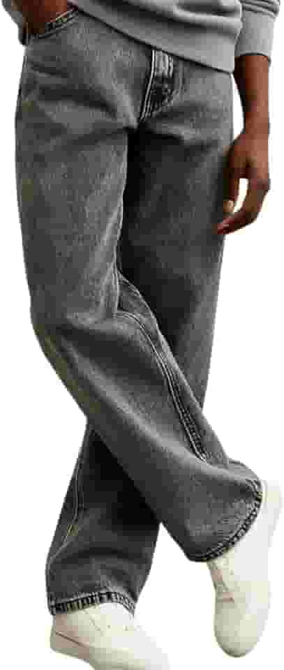 Calça Jeans Masculina Baggy, Estilo Vintage, Lavagem Estonada, Corte Amplo, Streetwear