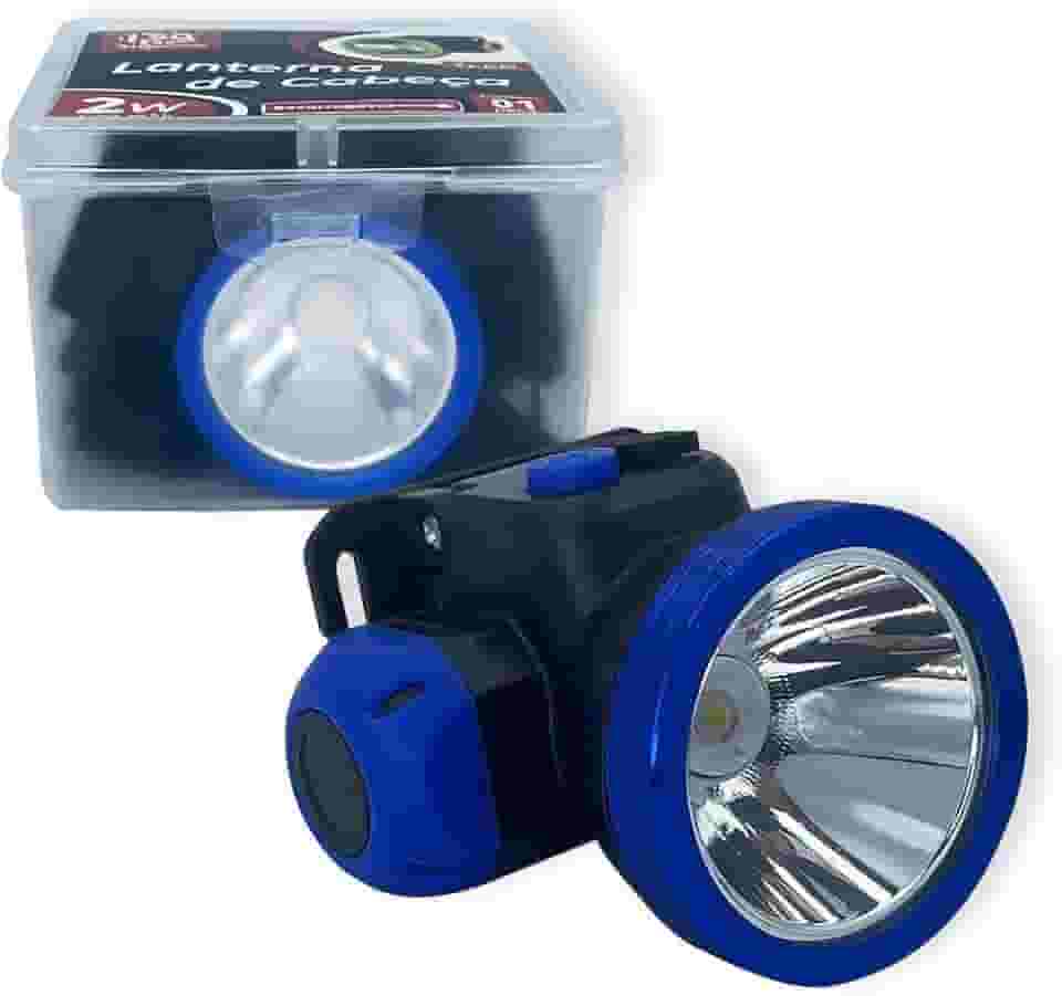 Lanterna de Cabeça LED Recarregável Profissional, 1200 mAh, Bateria de Lítio, Regulagem 90 Graus, 2 Intensidades de Luz, Plástico e Metal