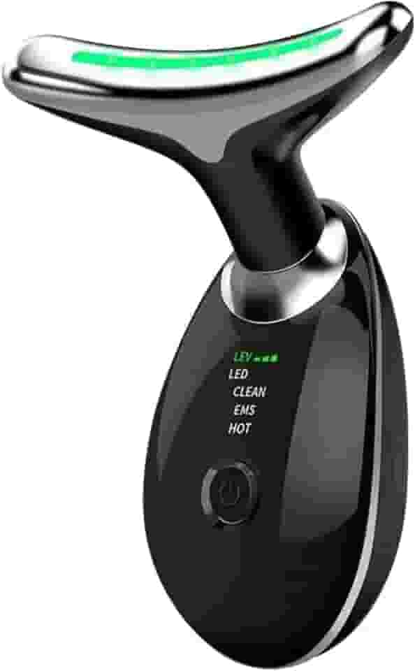 Massageador Facial LED 3 Modos, Aparelho Anti-Rugas para Rosto e Pescoço, Tratamento Estético Vibratório com Luz LED Para Elevação da Pele Lifting Bivolt Recarregável (Preto).