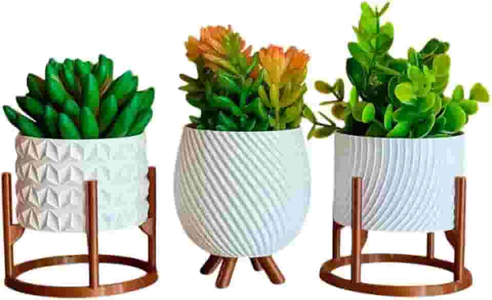 Kit de Vasos Cachepot Minimalista Texturas Vasinho Sala Decoração Delicada para Plantinhas Cactus (Branco)