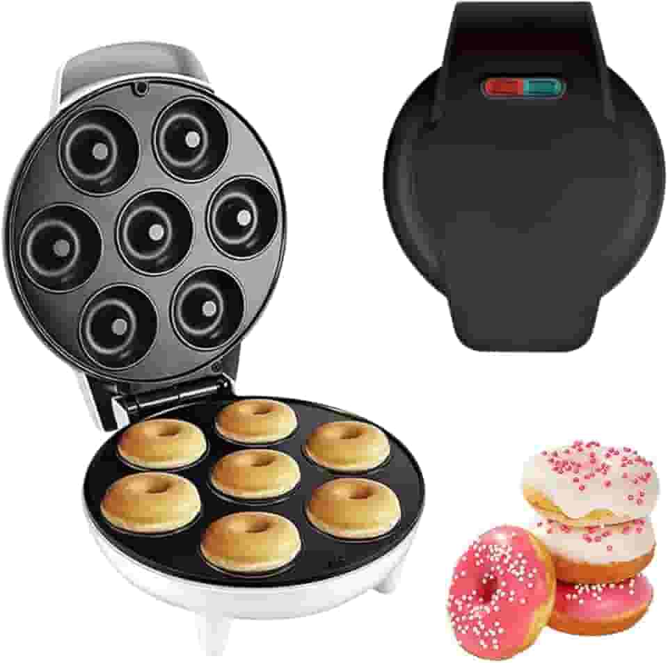 Mini Máquina de Donuts Elétrica 7 Furos, Rosquinhas de 5,5cm, 110v, Antiaderente, Prática, Leve e Portátil (Preto)