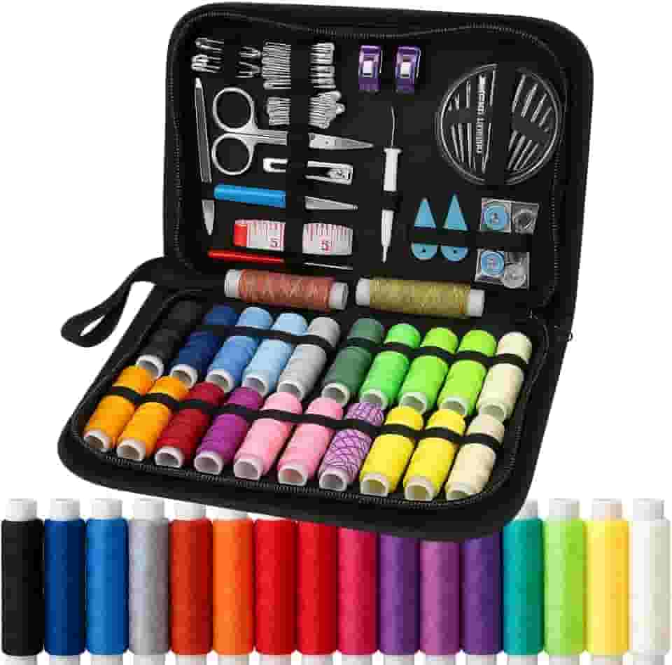 Kit de Costura Completo Com Linhas Coloridas 90 Peças – Estojo Portátil, Tesoura, Agulhas, Fita Métrica e Acessórios Premium