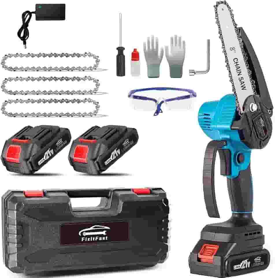 Mini Sem Fio Motosserra de Mão de 8 Polegadas,com 2 Baterias 21V, motosserra portátil com motor sem escova, Ideal para Poda de Árvores, Jardinagem e Trabalhos em Fazendas (100-240V)