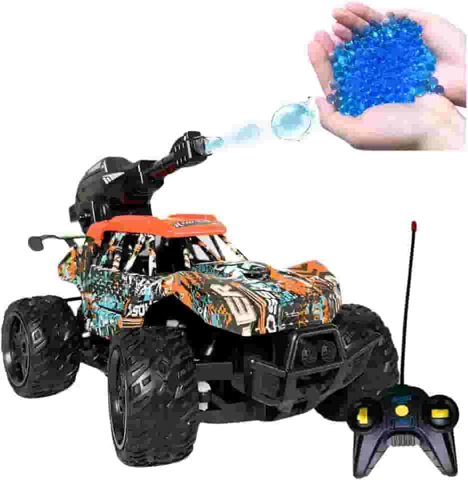 Carrinho de Controle Remoto - Tanque Que Atira Bolinhas de Gel - Bateria Recarregavel + Bolinhas Inclusas (LARANJA MIX) - MJ BRANDS
