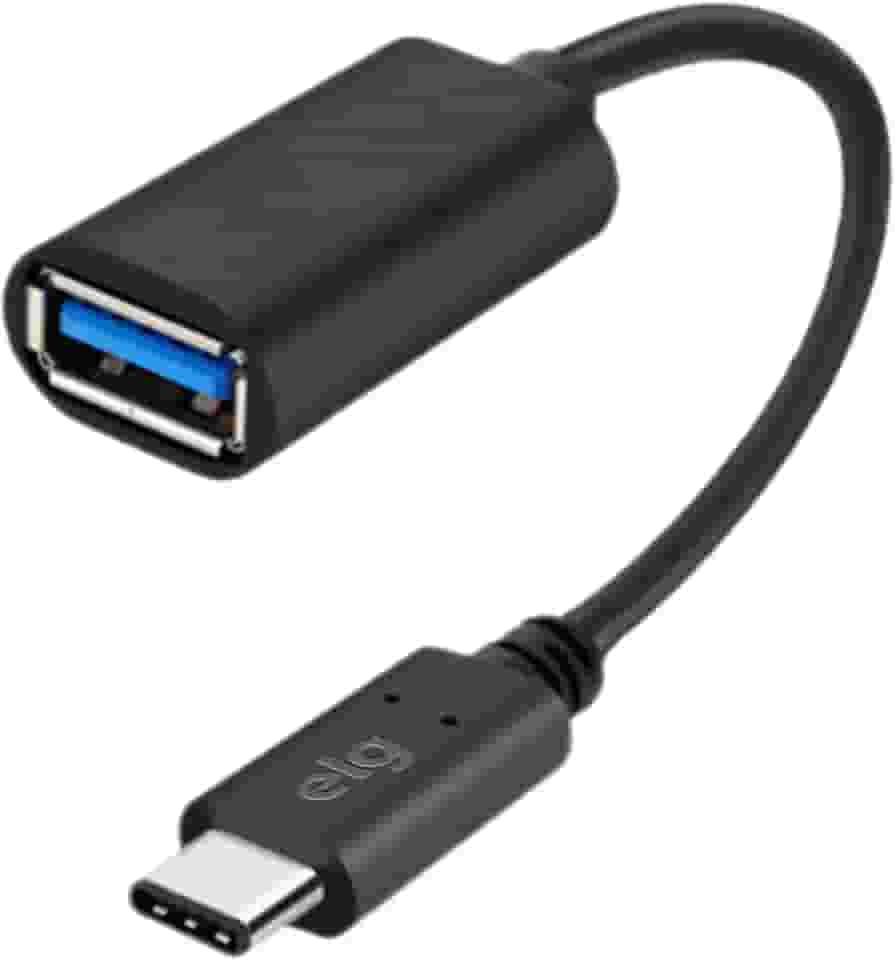 ELG, USBADP1, Cabo Adaptador OTG USB Tipo-C para USB-A Fêmea, Ampla Compatibilidade, USB 3.0, Conexão Plug & Play, Comprimento de 20cm, Preto