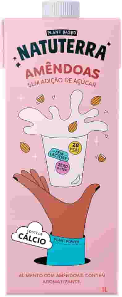 Leite Vegetal de Amêndoas Natuterra 1L | Bebida de amêndoas sem adição de açúcar, sem lactose, sem colesterol, sem glúten e livre de soja | Leite de amêndoas vegano, 100% plant based, fonte de Cálcio