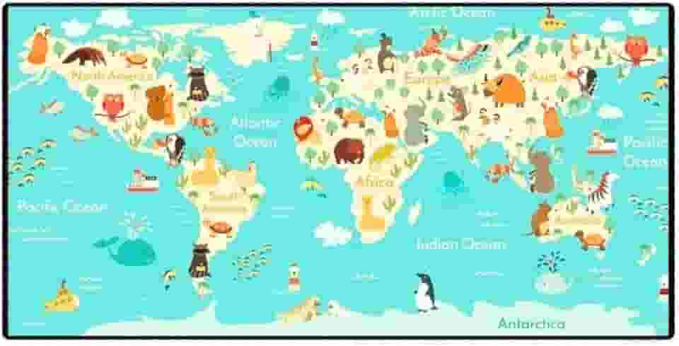 Mouse Pad Gamer Speed Extra Grande 70x35cm - Mapa Mundi Animais - Exbom