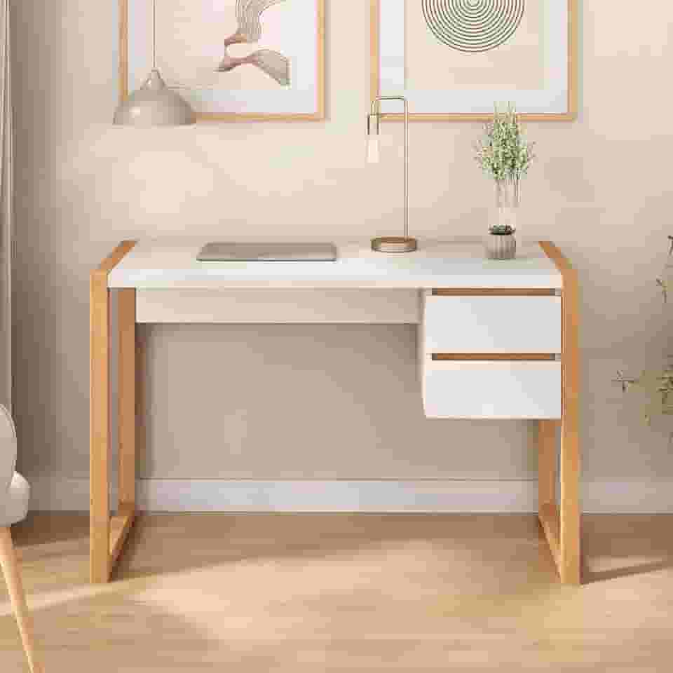 IDIMEX Escrivaninha Madeira Branca para Escritório 2 Gavetas Belinda Escrivaninha para Quarto 120 cm Freijó