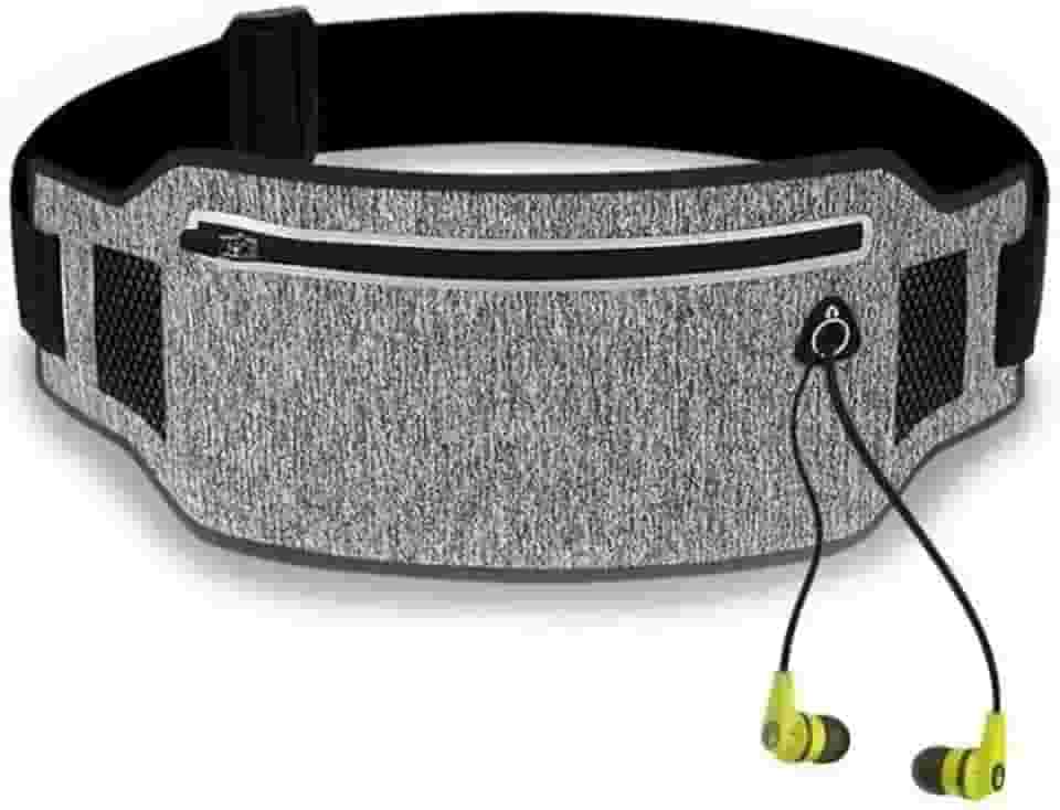 Pochete Corrida Fitness Slim Cintura Antifurto Money Viagem Doleira Água Porta Celular Documento Treino Academia Caminhada Bike Celular (Cinza/Preto)