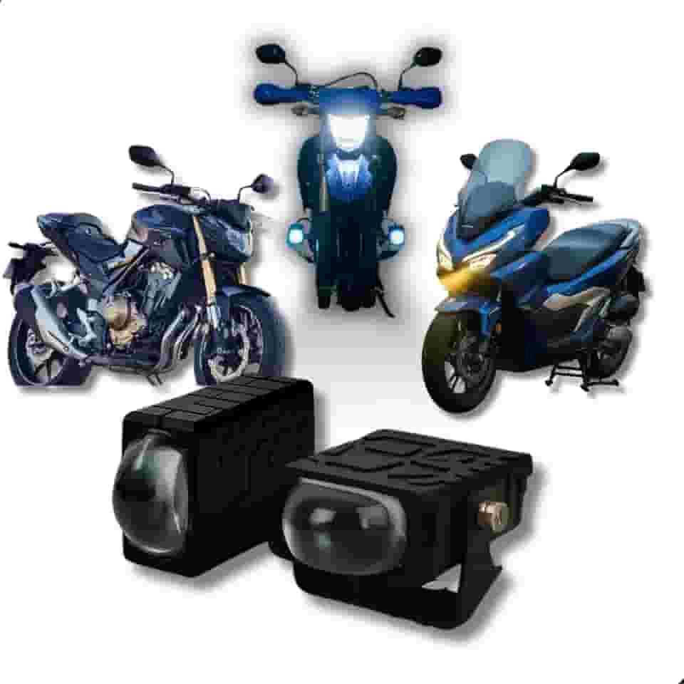 Par Farol de Milha LED Bicolor Universal Moto – 3800 Lúmens, Branco e Amarelo, 30W, Instalação Fácil, Alta Potência