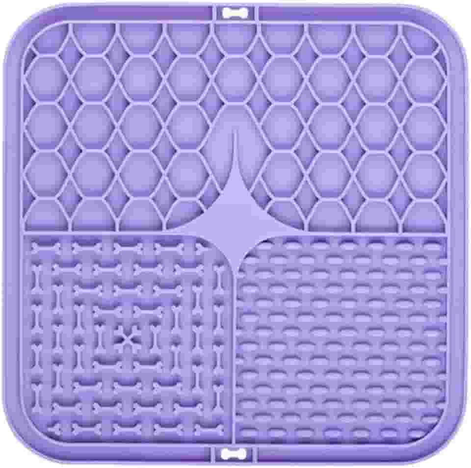 Tapete De Lamber Comedouro Para Cães E Gatos Educador Interativo Com Ventosas Alimentação PET Lenta Diminui Ansiedade Reduz Tédio Em Silicone 20x20cm Nas Cores Cinza E Lilás (LILÁS, único)