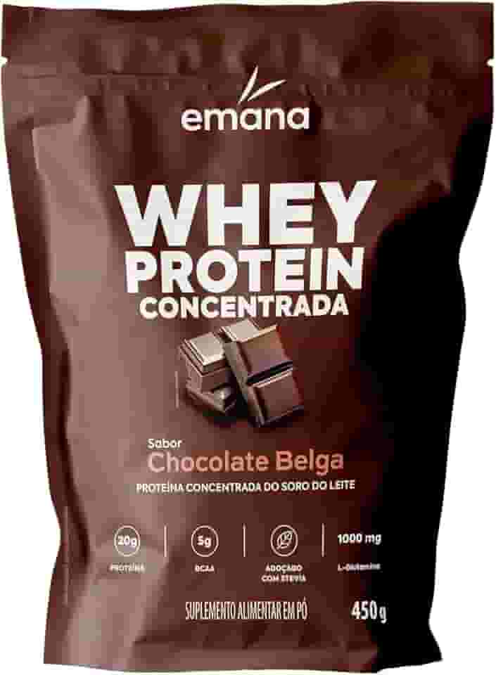 Emana Suplemento Alimentar em Pó Whey Protein Adoçado com Stevia Sabor Chocolate Belga - 450g
