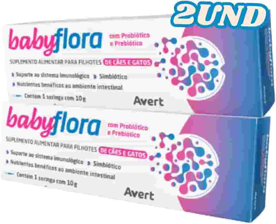 Kit 2 Babyflora 10g Avert Suplemento com Probiótico e Prebiótico para Filhotes de Cães e Gatos