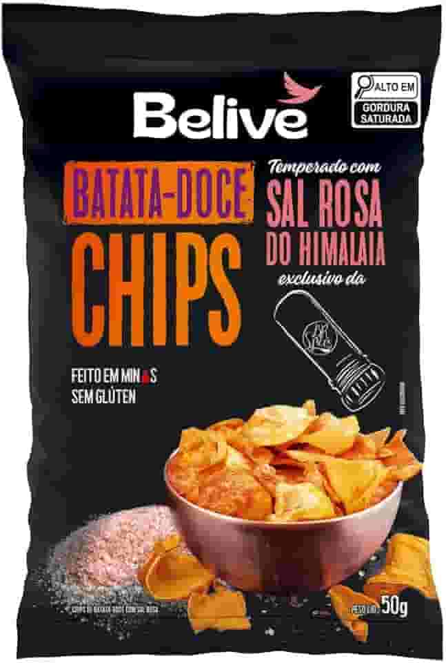 Chips de Batata-Doce Sem Glúten Belive temperados com Sal Rosa do Himalaia 50g