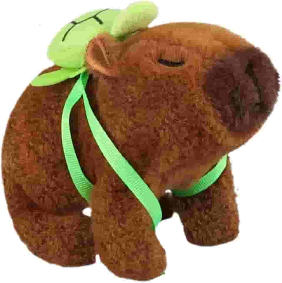Brinquedo infantil pelucia capivara fofa filo Pula e emiti som (Marrom)