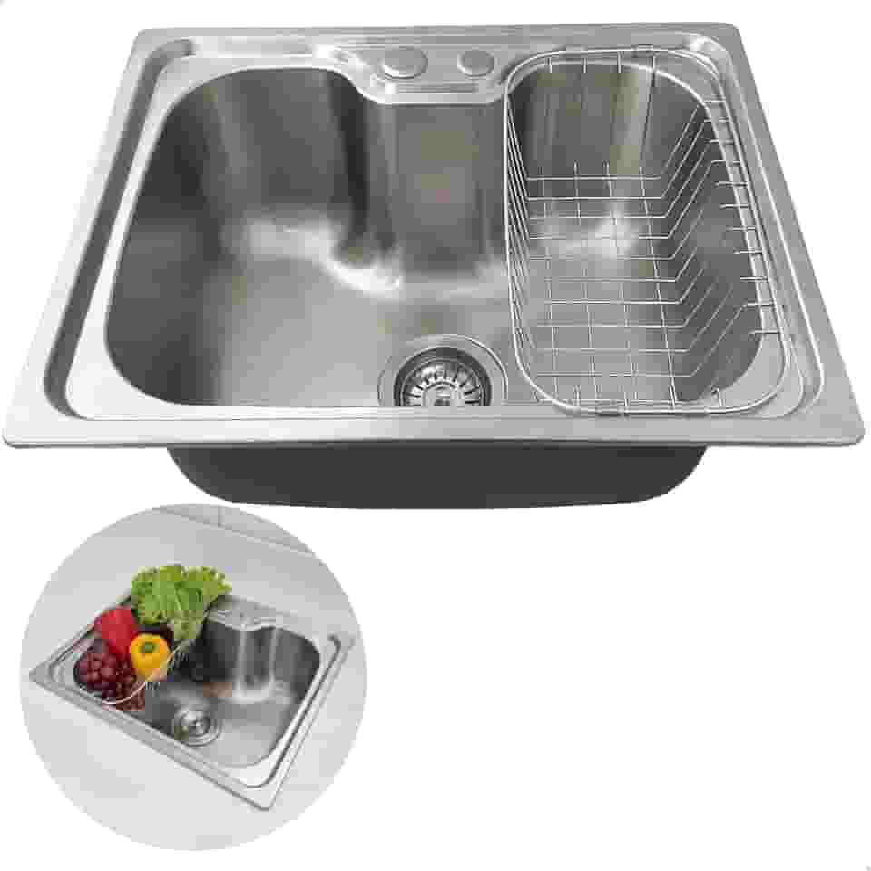 Dona D Cor, Cuba Inox Escovado 50x40 Para Pia Cozinha Gourmet Com Cesto Escorredor Cuba De Embutir ou Sobrepor Bancada Granito Marmore