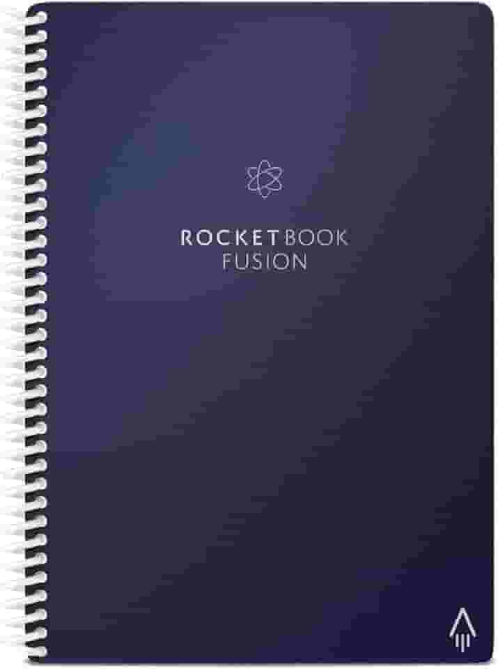 Rocketbook Caderno reutilizável Fusion Smart – calendário, listas de tarefas e páginas de modelo de notas com 1 caneta Pilot Frixion e 1 pano de microfibra incluído – capa azul meia-noite
