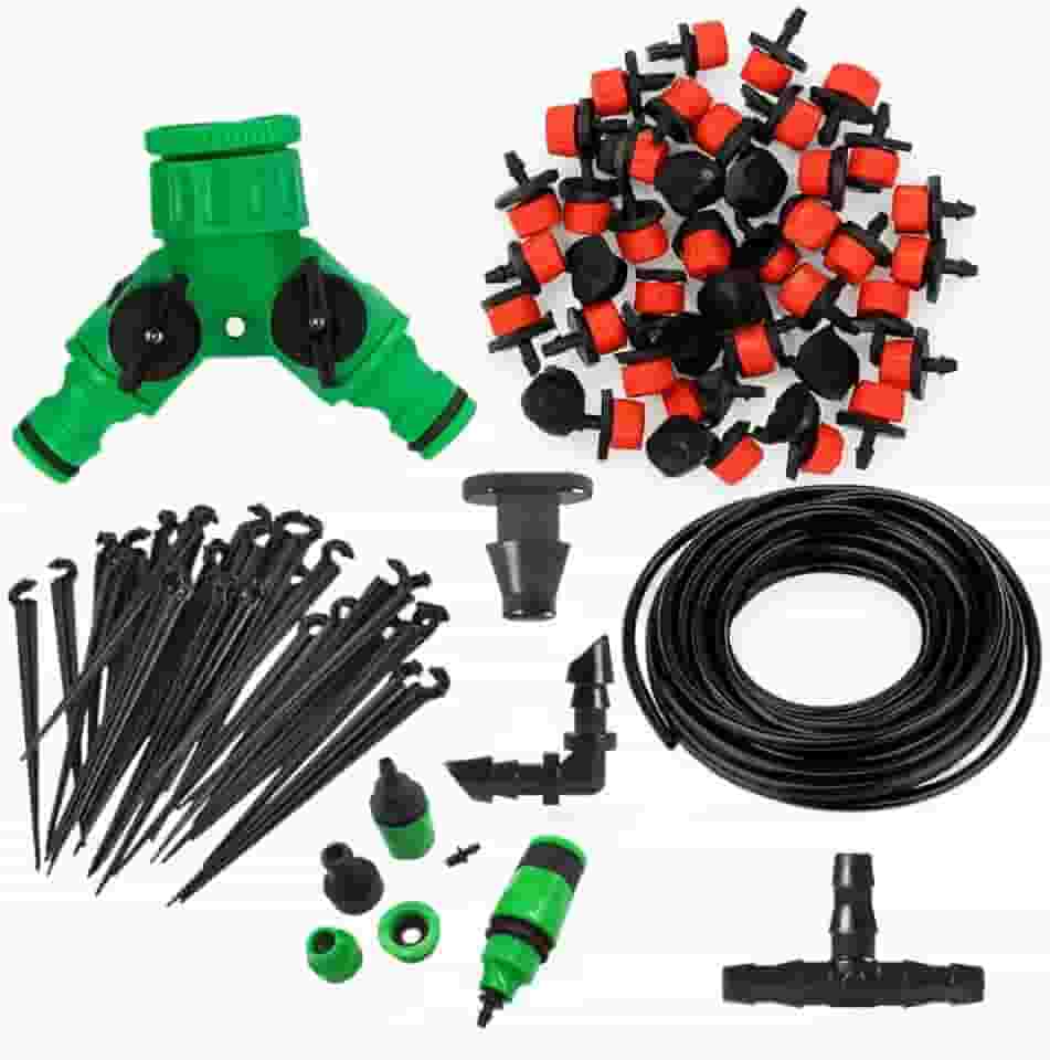 Kit Irrigação por Gotejamento 48 Bicos Reguláveis + 40m Mangueira | Completo p/Vasos, Hortas e Jardins | Engates, Estacas e Conectores Inclusos | Sistema Modular Fácil de Instalar