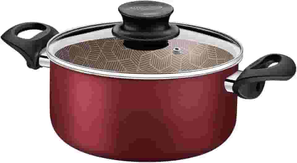 Caçarola Tramontina Paris em Alumínio com Revestimento Interno e Externo em Antiaderente Starflon Max Vermelho com Tampa de Vidro 22 cm 3,8 L