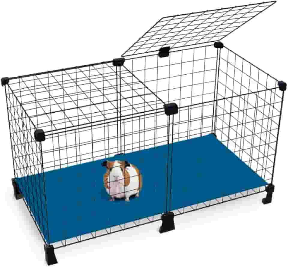 Cercado Porquinho da Índia Gaiola para Coelho 40x80x40cm com Teto e Polionda para Forrar Fácil Limpar (Cercado Preto e Polionda Branca)