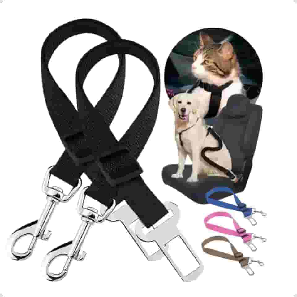 Kit 2 Cintos de Segurança para Pets Ajustáveis – Encaixe Universal para Carros Nylon Reforçado com Fivela Metálica Comprimento 33–57 cm Ideal para Cães e Gatos (Preto)