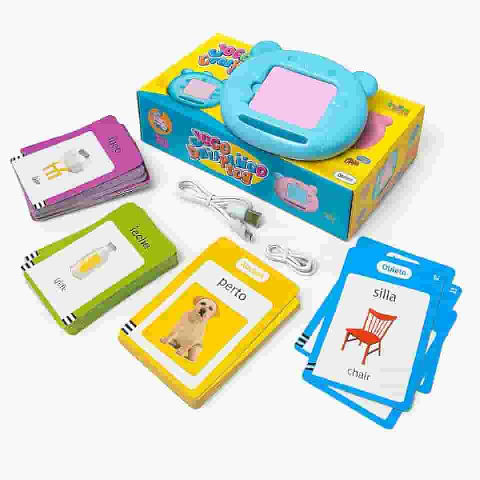 Brinquedo Educativo Bilíngue Infantil: Aprenda Inglês e Espanhol com Cartas Interativas e Sons - Ideal para Crianças de 1 a 5 Anos - Certificado INMETRO | COR: AZUL