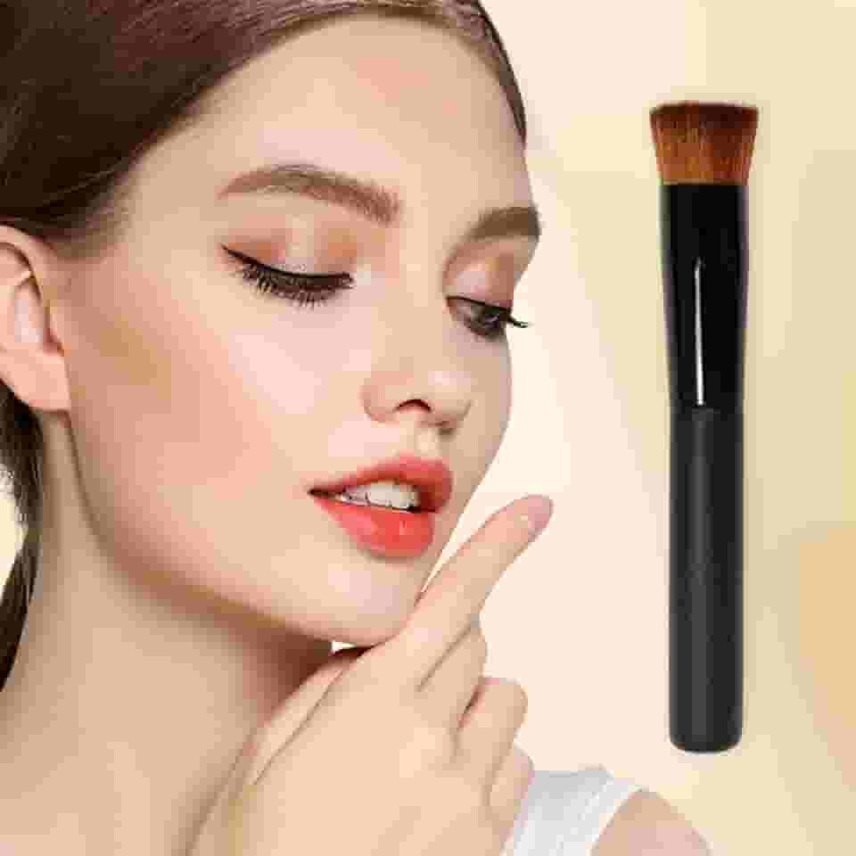 Pincel de base de topo plano para maquiagem líquida e creme, cerdas macias densas para mistura sem costura e aplicação impecável no rosto